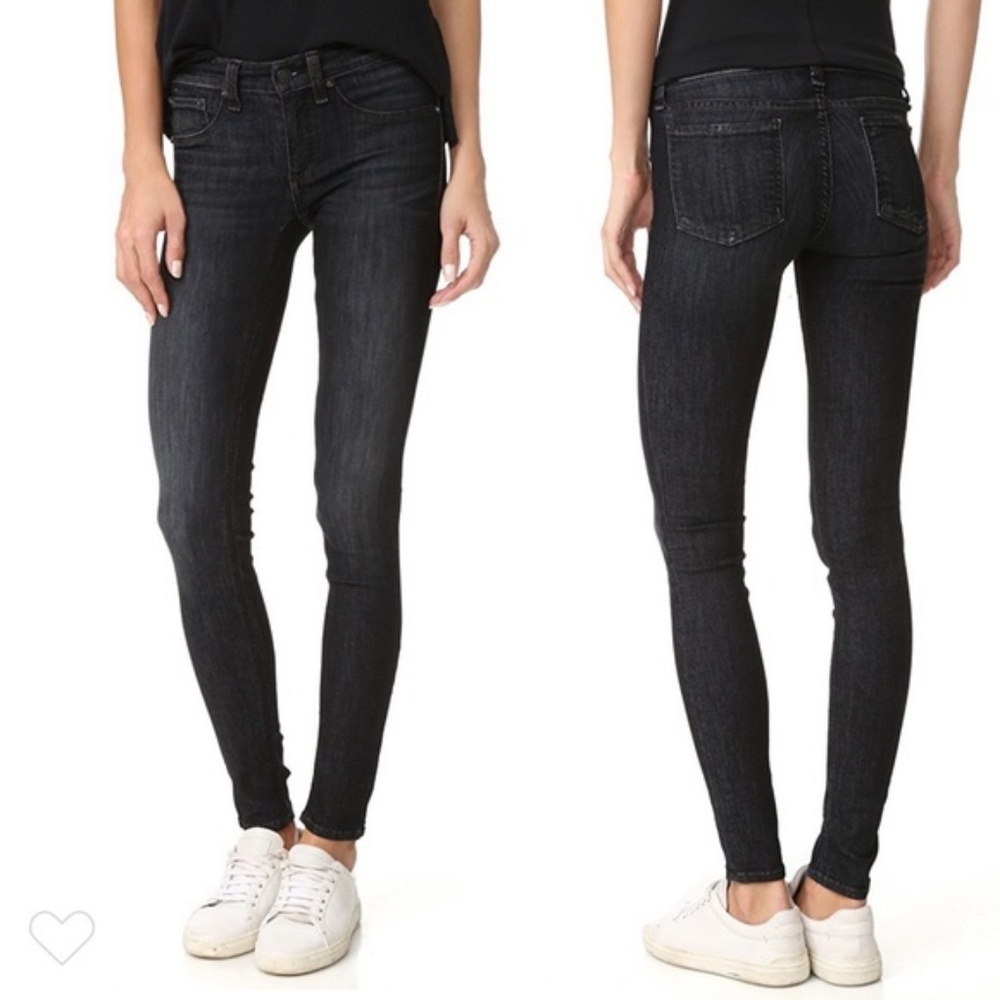 Rag & Bone Mid Rise Dark Skinny Jeans Black Rae
